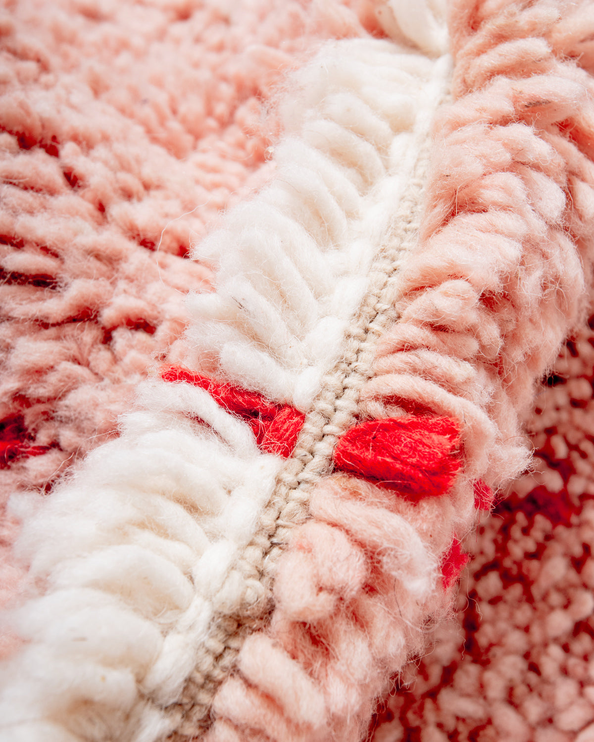 Modern, designer, handcrafted Berber rug from Morocco. Beniourain carpet with beautiful colours and patterns and fluffy wool texture.